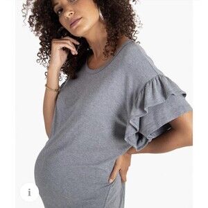 Isabel Maternity By Ingrid & Isabel Ruffle Sleeve Pregnancy Dress In Grey Size M